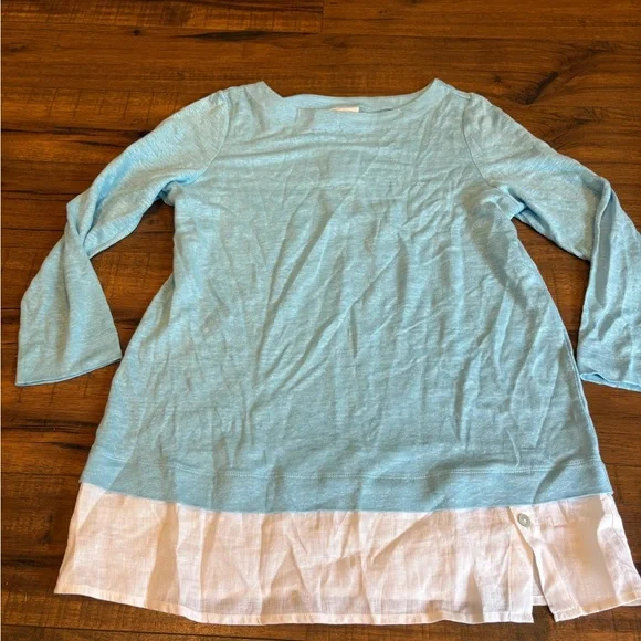 J. Jill Layered Hem Linen Tunic Clear Sky Blue Women’s XS NWT - Picture 2 of 5